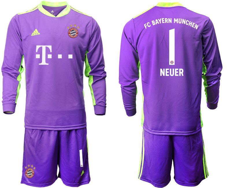 Men 2020-2021 club Bayern Munich purple long sleeved Goalkeeper #1 Soccer Jerseys->bayern munich jersey->Soccer Club Jersey